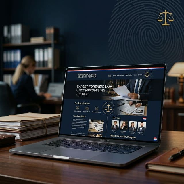 Página web profesional de empresa forense en laptop
